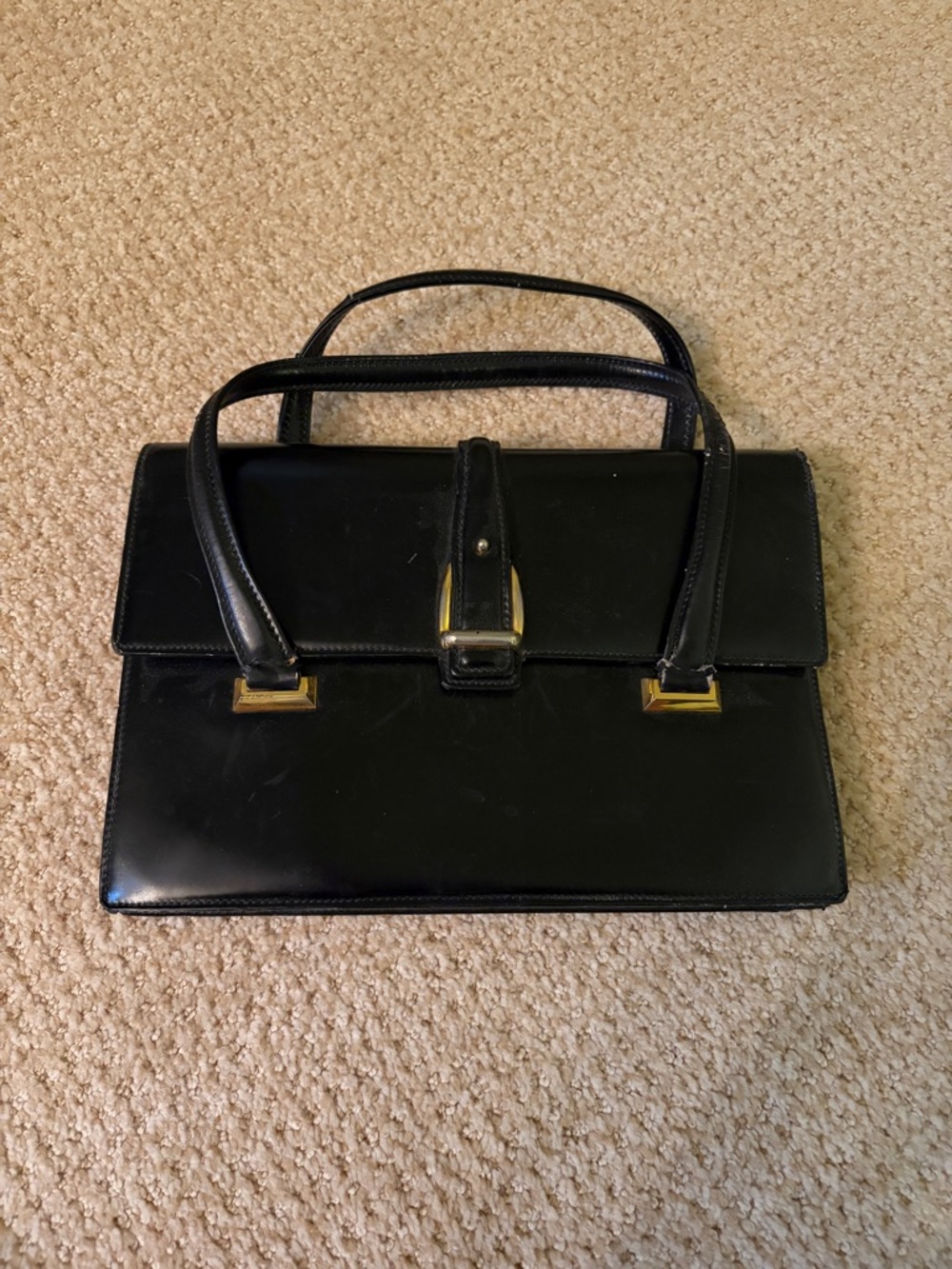 Gucci Black Leather Top-Handle Satchel with Gold Hardware